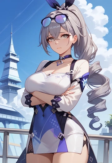 star rail,silver wolf,bodysuit,mesh,high-waisted skirt  - AI generated anime art